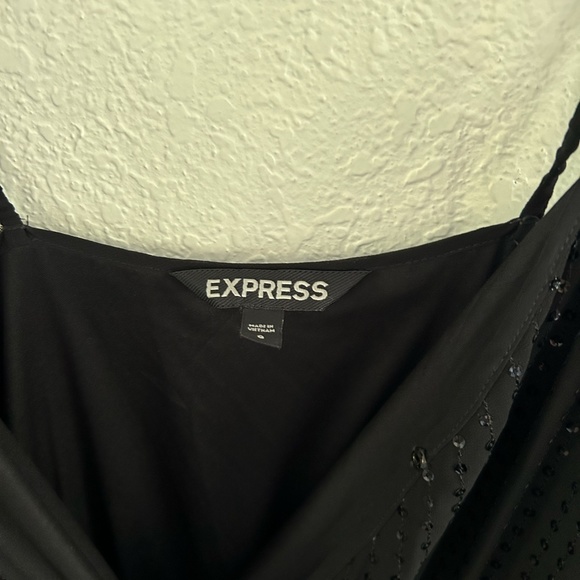 Express Medium Black Jumpsuit Sequin adjustable straps pockets - Picture 5 of 10